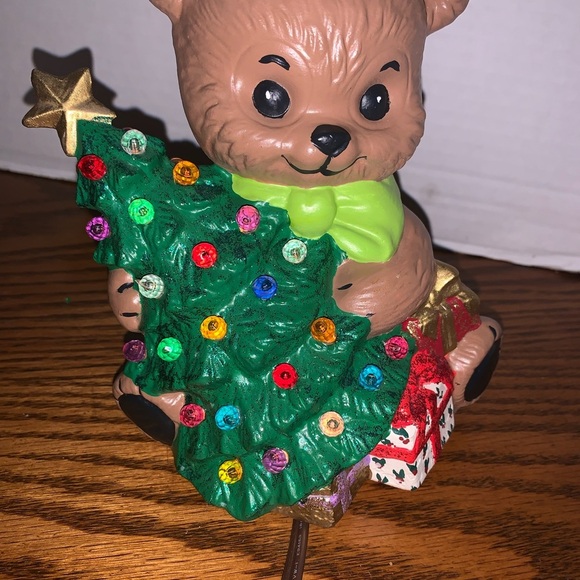 Vintage Hand Painted Brown Bear with Christmas Tree that lights up - Picture 2 of 10